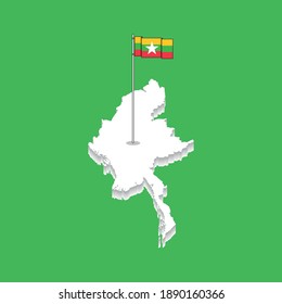 White Color Myanmar Map oder Burma Map Isolierte 3D-Symbol mit einer Myanmar-Flagge für Location Concept und Myanmar Union Day Design Vektorgrafik