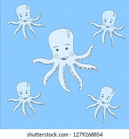  white color octopus vector on a blue background pattern