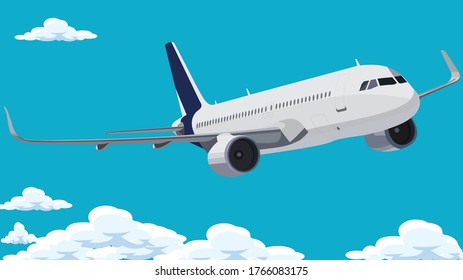 White Color Passenger Airplane Flying In Sky Vector Illustration Design