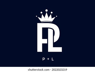 White color of PL initial letter with crown design