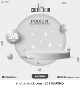 White color product flash sale mockup design. 3D realistic social media product sale podium design with white gradient color. Abstract minimalist empty product advertisement studio background design.