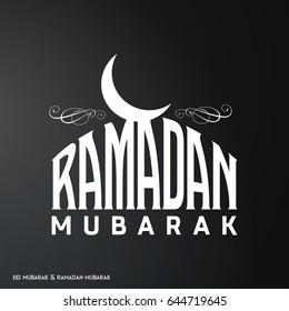 White Color Ramadan Mubarak Creative typography having Moon on a Black Background