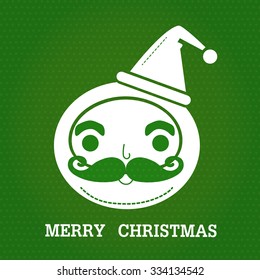 white color of santa claus smlie face and text "merry christmas" on green dot  background. 