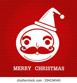 white color of santa claus smlie face and text "merry christmas" on red dot  background. 