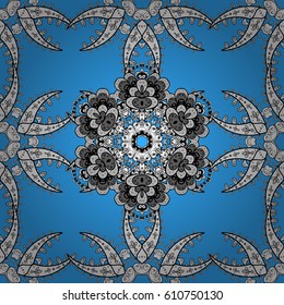 White color seamless illustration. White seamless pattern on blue background with white floral elements. For your design, wallpaper. Vector geometric background.