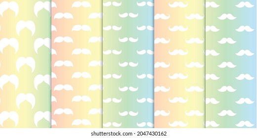 Color blanco patrón transparente de bigotes hipster en fondo color pastel
