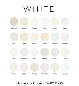 White Color Shades Swatches Palette with Names