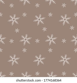 white color snowflakes pattern on brown background vector