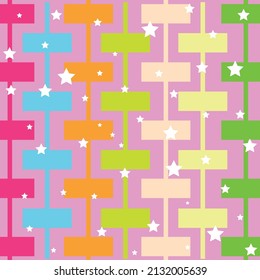 patrones de estrellas de color blanco sobre patrones rectangulares en colores arcoiris, vector