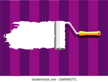 white color trail of the roller brush on colorful background for headers