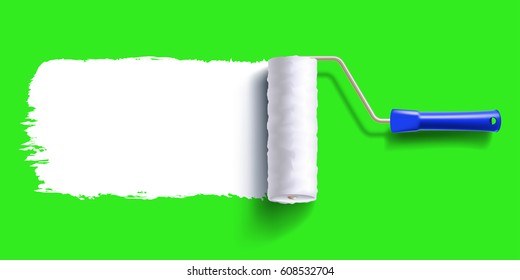 white color trail of the roller brush on green background for headers, banners and advertising