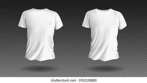 white color t-shirt mockup with short sleeves. Fashion clothing realistic uniform isolated on transparent background. Front and back view vector illustration.