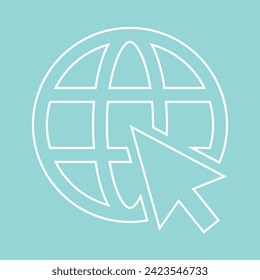 White Color Web icon file Global icon, Blue Background, Outline icon, Vector icon.