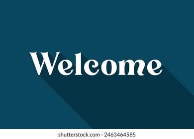 white color welcome lettering on dark blue background with shadow