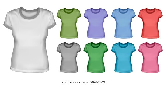 White and color women t-shirts. Vector illustration