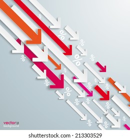 White and colored arrows with percents on the grey background. Eps 10 vector file.