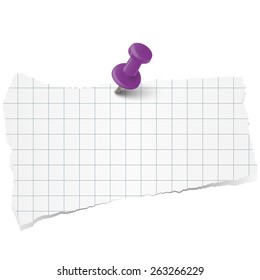 white colored checkered scrap of paper with pin needle