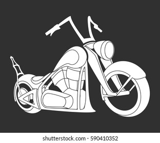 The white colored cool chopper custom bike isolated on black vector illustration.
