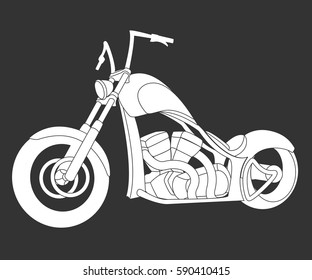 The white colored cool chopper custom bike isolated on black vector illustration.