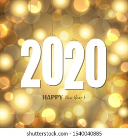 white colored hang tag numbers for New Year 2020 on glittering background