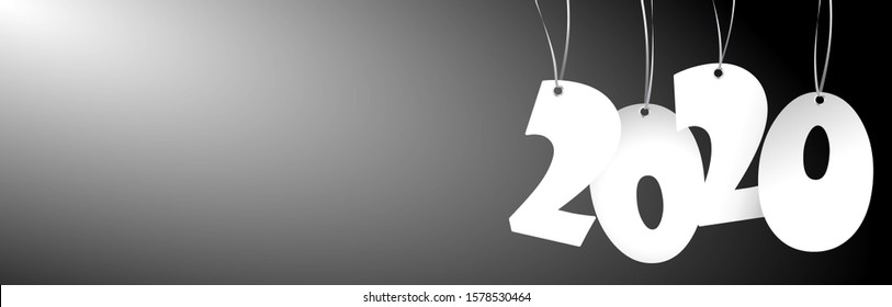 white colored hang tag numbers for New Year 2020 panorama style