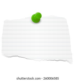 white colored lined scrap of paper with pin needle