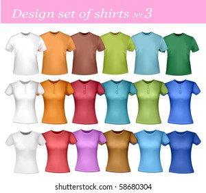 White and colored men and women polo shirts. Photo-realistic vector illustration.