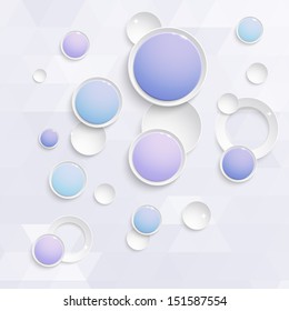 White and colored paper circles on a triangular background. Vector illustration. Abstract design.