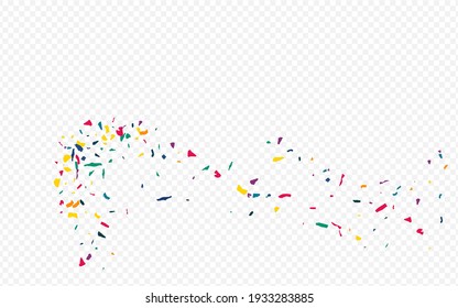 White Colored Paper Decoration Transparent Background. Fun Confetti Banner. Abstract Paint Texture. Rainbow Elements Vector Wallpaper.