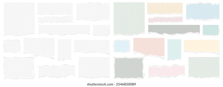 White and colored torn paper pieces, vector eps10 illustration