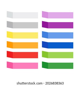 White and colorfull stickers, square. Set of blank colorful sticky notes. Sticky reminder notes, colored paper sheets office papers, isolated on white background