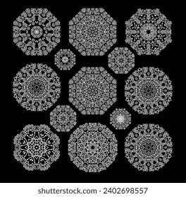 White coloring decorative rosette - mandala on dark background