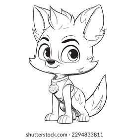 Fox ,Black and white coloring pages for kids, simple lines, cartoon style, happy, cute, funny, animal in the world