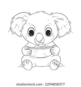 Koala ,Black and white coloring pages for kids, simple lines, cartoon style, happy, cute, funny, animal in the world