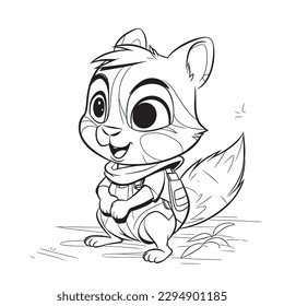 Fox ,Black and white coloring pages for kids, simple lines, cartoon style, happy, cute, funny, animal in the world