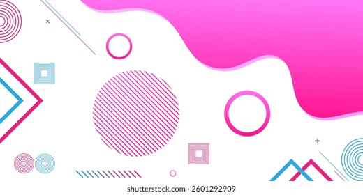 White colour abstract background with pink colour wave pattern and geomatric rounded pattern with abstract lines futuristic Luxury design background vector illustration.