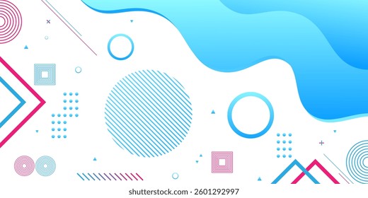 White colour abstract background with sky blue colour wave pattern and geomatric rounded pattern with abstract lines futuristic Luxury design background vector illustration.