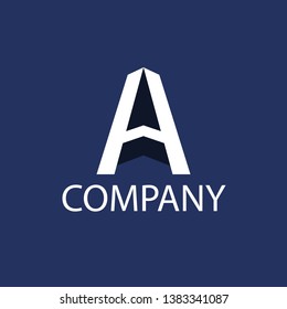 A is a white colour  logo on a heavy blue background. company concept.