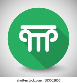 White Column icon with long shadow on green circle