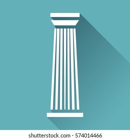 White column pillar icon isolated on blue background. Vector illustration for flat architecture design. Building ancient monument symbol icon. Pillar parthenon landmark. Pillar sign.