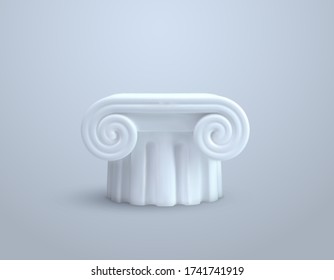 White column pillar. Vector 3d illustration. Ancient architectural element. Ancient marble podium or pedestal. Museum sculpture.
