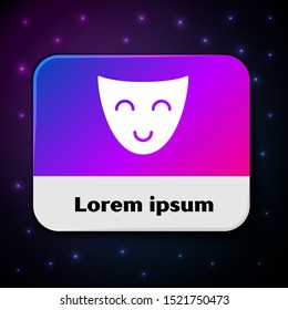 White Comedy theatrical mask icon isolated on black background. Rectangle color button. Vector Illustration