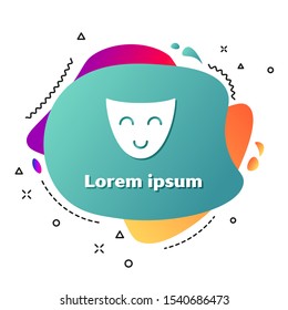 White Comedy theatrical mask icon isolated on white background. Abstract banner with liquid shapes. Vector Illustration