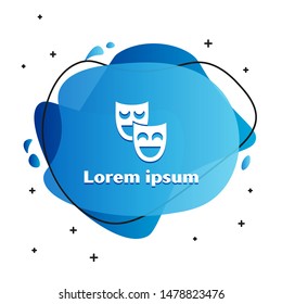 White Comedy theatrical masks icon isolated on white background. Abstract banner with liquid shapes. Vector Illustration