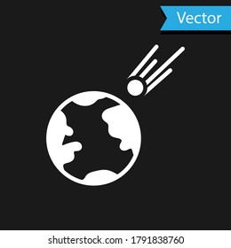 White Comet falling down fast icon isolated on black background.  Vector Illustration