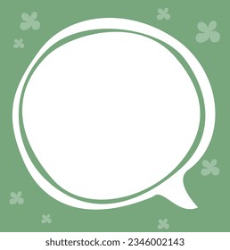 Cómic blanco, caricatura que habla sobre el fondo verde con pequeños tréboles de cuatro hojas