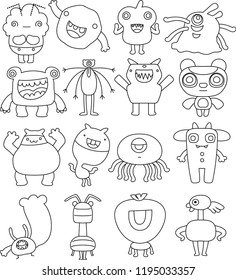 White Comic cute monster vector set