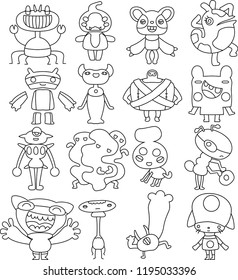 White Comic cute monster vector set