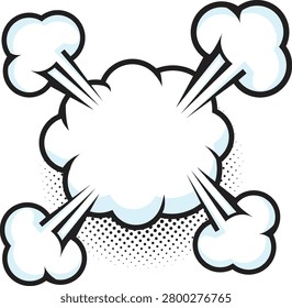 White comic smoke cloud puff pop art. Comic book explosion cloud bubble isolated on white background.