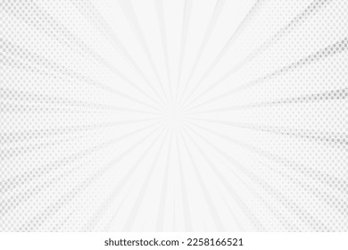 White comic sunburst background template with rays, vector illustration